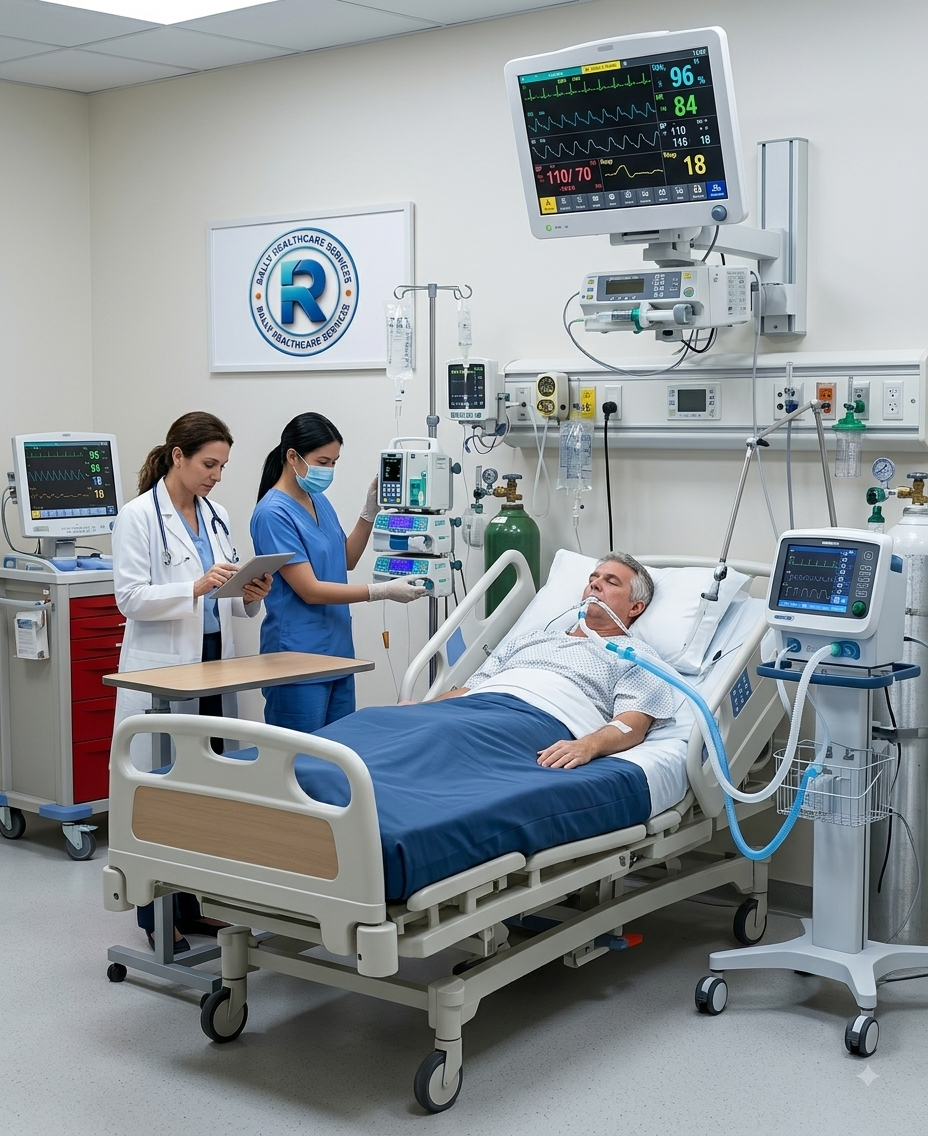 Full ICU-grade setup with monitoring, ventilator support & trained staff.rally-healthcare-services